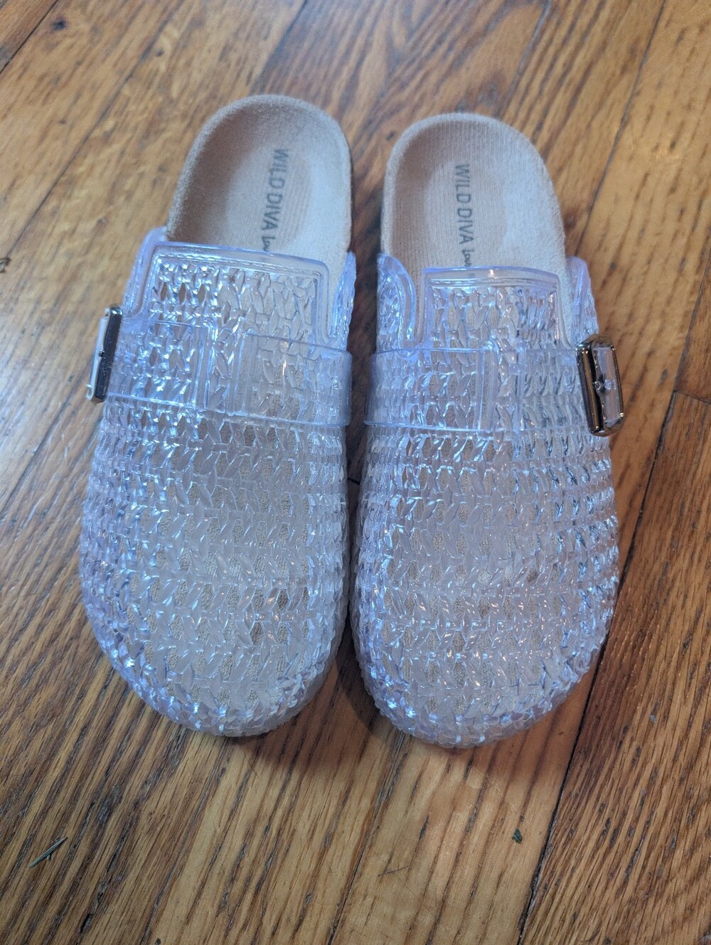 NIB Wild Diva Clear Jelly Slides w Buckle, Slip-on Shoes, Size 8.  Fit 7.5-8